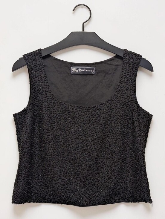 Burberry Tops - Vintage Burberrys' Black Silk Beaded Evening Shell Top Sleeveless 4P Luxury